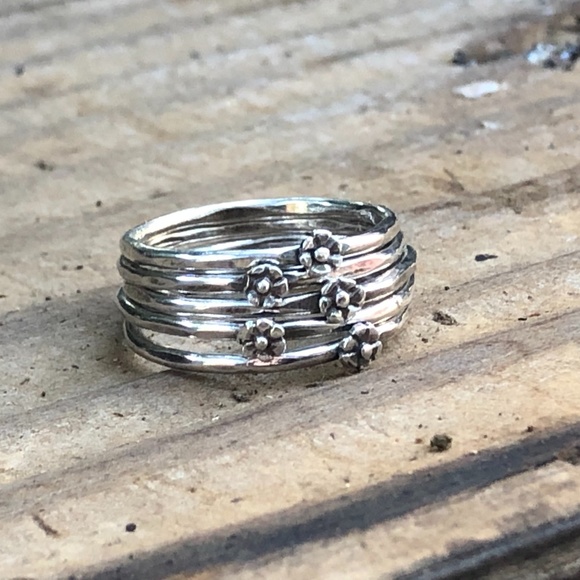 Silver, Flower, Stacking Ring - Picture 4 of 11